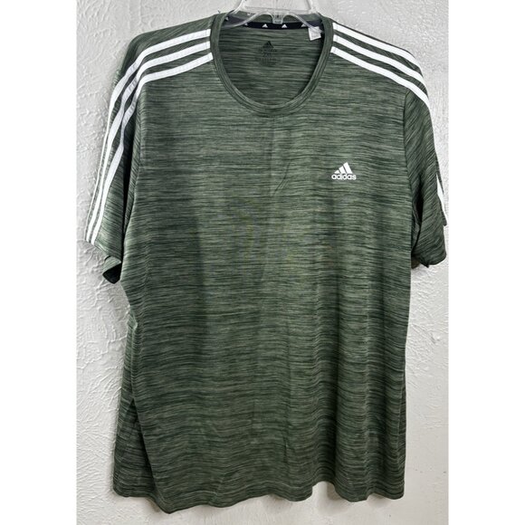 Adidas 2XL Primegreen Short Sleeve Aeroready Shirt 3 Stripe Athletic Green EUC - Picture 1 of 7